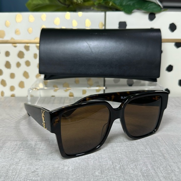 4. NEW Saint Laurent Women's SLM9 Havana Brown 55mm Sunglasses w/ case only. - Picture 2 of 8